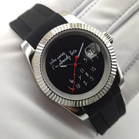 Watch 39mm 36mm Black HN35/36 Watch Suitable For NH36/35 Movement "Who Cares, I'm Already Late" Watc