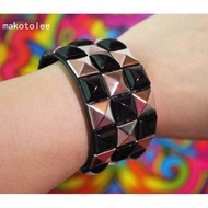Punk Bracelet Unique Men Bracelet Leather Wide Bracelet Fashion Trend Hip Hop Bracelet Black Silver 