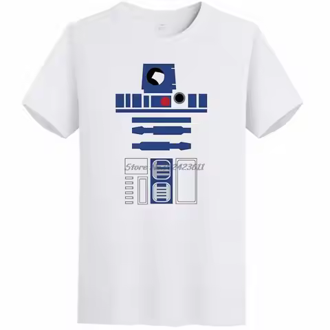 R2D2 Graphic T-Shirt Men's Cotton Short Sleeve Summer O-Neck Print Top Cool Tees