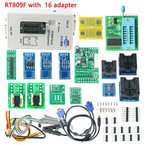 RT809F Serial ISP Programmer + 16 Adapters +1.8v Adapter+SOP8 Test Clip+EDID Cable +ICSP Bios Univer