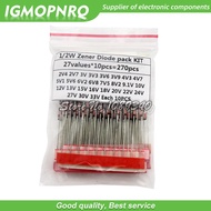 270pcs/lot 0.5W Zener Diode kit Assortment Set 1/2W 2V4-33V Zener Diode pack 12V 18V 5V1 5V6 3V3 3V6