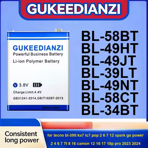 BL-58BT BL-34BT For Tecno BL-39LT KA7 LC7 Pop 2 6 7 12 Spark GO Power 2 4 6 7 7T 8 16 Camon 12 16 17