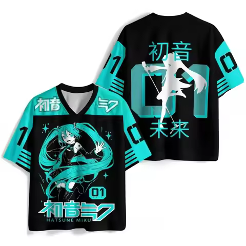2026 Summer Miku Hatsune Retro Cosplay T-shirt Men's Oversized 3D Printed Short-sleeved Family Unise