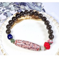 Tibetan Dzi Beads Blue Agate Nine Eyed Dzi Bead 藏传老矿蓝玛瑙九眼天珠 35.9x11.2mm