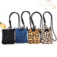 BLISS Leopard Print Mini Wallet, PVC Square Hanging Neck Coin Purse, Portable Polyester Zipper Bag B