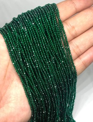 พลอยมรกต สีเขียว หนึ่งเส้น ขนาด 2 มิลลิเมตร เหลี่ยมเพชร อะไหล่ร้อยเครื่องประดับ One line of Green Emerald 2mm rondelle faceted tiny seed beads gemstone jewelry making supplies