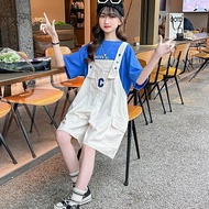 Little DR Suit Jumpsuit for Kids Girls Tshirt Summer Short Set Korean Style Teenage Fashion Causal S