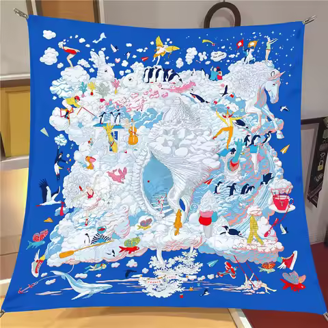 90x90cm New Design Shawl Cloudy Universe Printed Silk Scarf Square Scarves Lady Wraps Kerchief Woman