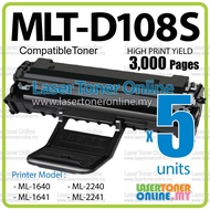 5x Compatible to Samsung MLTD108S MLT-D108S MLT D108s 108S ML1640 ML 1640 ML1641 ML 1641 ML2240 ML 2240 ML2241 ML 2241