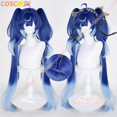 Game Wuthering Waves Iuno Cosplay Wig Iuno Cosplay ‌‌‌Blue Double Ponytail Wig for Hallowmas Party A