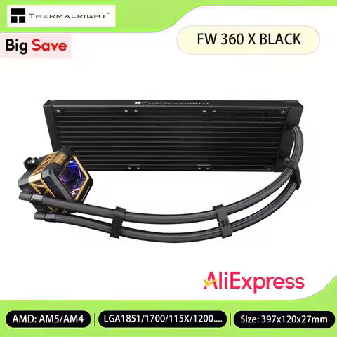 Thermalright Frozen Warframe 360 BLACK X liquid CPU Cooler, AIO Water Cooler, No Fan Version/Display