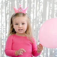 2nd Birthday Pink Crown Headband - Pink Glitter 2nd Birthday Girls Hair Accessories, Second Birthday