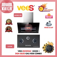 Vees DH109AC Kitchen Hood with DGH-8650 5.0kW 3 Burner Tempered Glass Gas Hob Package