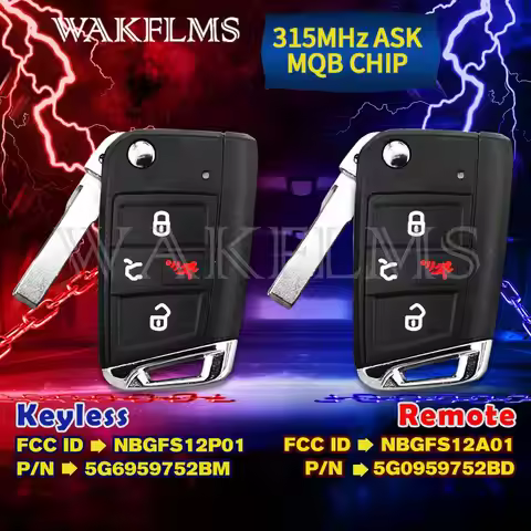 WAKFLMS For Volkswagen Golf 2015 2016 2017 2018 2019 Keyless Flip Key MQB 315MHz NBGFS12A01 5G095975