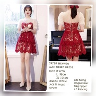 Dres Wanita Midi Dres Wanita Lace Tiered Dres