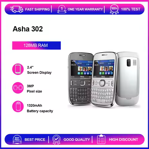 Unlocked Refurbished Asha 302 3MP 1320mAh Phone English French Keyboard