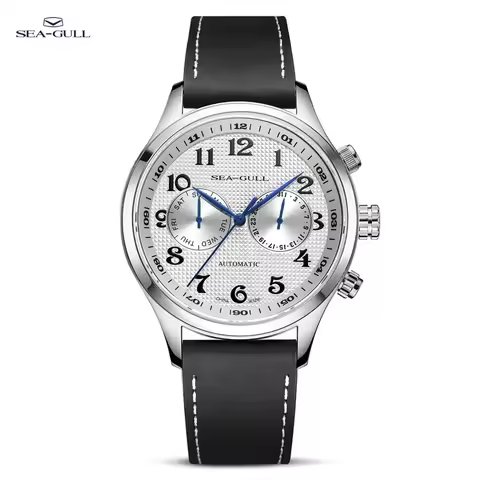 SeaGull Dual Time Zone Man Watch Day-Date Calendar Automatic Mechanical Wristwatches 42mm 50M Waterp