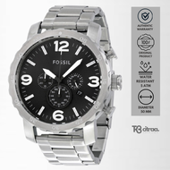 jam tangan fashion pria fossil men Nate analog strap rantai chronograph sporty silver stainless steel water resistant luxury watch mewah original JR1353