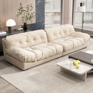 Cream style lazy fabric cloud sofa technology fabric straight row soft bag sofa household small unit suede sofa