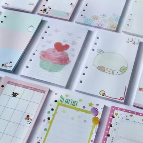 40Sheet A5 A6 A7 Loose-Leaf Refill Paper Flower 6-hole Inner Refill Spiral Binder Paper Cake Line Gr