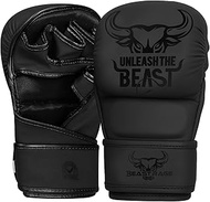 BEAST RAGE MMA Gloves for Men Women,Adjustable Wrist Support Open Palm Martial Arts Mitts Grappling 