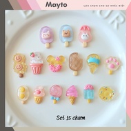 Set of 15 Stickers, 3D Charms with hard plastic Summer Cream theme attached to Cross Sandals, Sandal