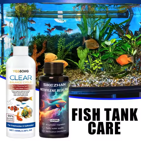 Fish Tank Water Clarifier + Methylene Blue Kit, Aquarium Water Treatment，Clear Water, Disinfection &