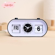 KANGN Low Noise Manual Flip Desk Clock, 7.48x2.36x3.35in White PVC Tabletop, Date Week Display, Bedr