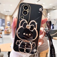 Luxurious Handphone Case for OPPO Reno10 Pro Pro+ Plus 8T A98 A78 4G 5G Girls' Style Fashion Plating Casing with Lovely Cartoon Make-up Mirror Long Lanyard Soft Shell Back Cover