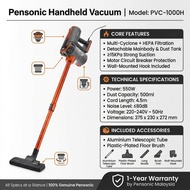 Pensonic Handheld Vacuum Cleaner 550W 15KPa HEPA 4.5m Cord Detachable PVC-1000H