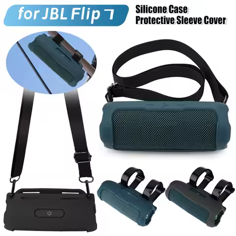 Silicone Cover Case for JBL Flip 7 with Shoulder Strap Bicycle Speaker Mount Strap Portable Wireless