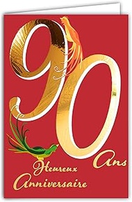 Afie 69-2490 90th Birthday Card Glossy Gold Textured for Men Indoor Use with Envelopes Made in Franc