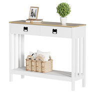 Farmhouse Console Table Entryway Table for Hall Foyer Sofa Table with 2 Drawers White