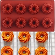 15-Cavity Terra Cotta Silicone Swirl Donut Mold - 11.5 x 6.6 Inch Mini Spiral Cake Pan 1-Pack, Food-