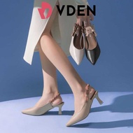 VDEN Pointed Stileto Mid Heel 003-3 Simple Solid Color Pointed Toe Low Heel Slingback Shoes