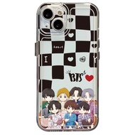 เคส TPU ใสสำหรับ iPhone 14 Plus 13 Pro Max 12 iPhone 11 XR 8 7 SE 2022น่ารัก Catoon BTS Charaster คุณภาพสูงขอบสี่เหลี่ยมรองรับการกระแทก