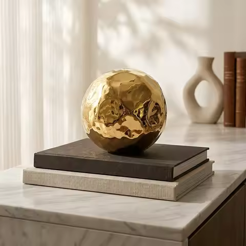 Round Ceramic Gold Ornaments Irregular Spherical Living Room Study Decorations Bedroom Luxury Aesthe