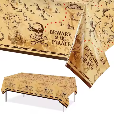 Treasure Map Design Rectangular Plastic Tablecloth for Pirate Treasure Theme Party Decorations Adven
