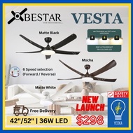 (YEOKA LIGHTS AND BATH) BESTAR VESTA 42/52 INCH 36W Ultra Bright Tri-Colour LED Ceiling Fan Dimmable and Wi-Fi Smart