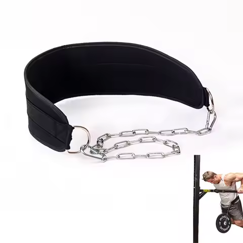 Pull-up Belt Weighted Dip Belt with Chain Double D-Ring Weightlifting Back Support Strap Home Gym Eq