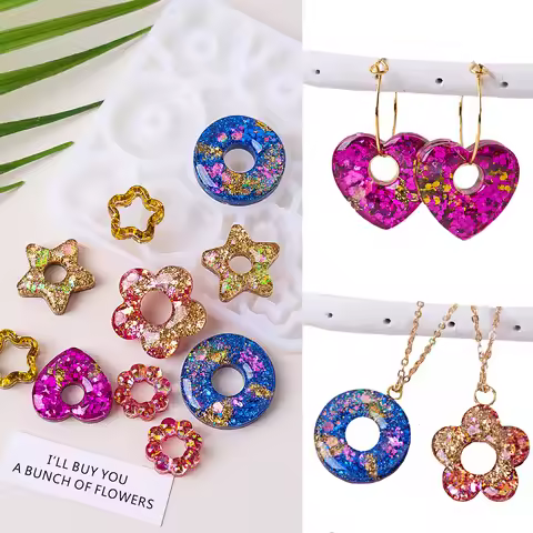 3D Pendant Earrings UV Epoxy Resin Molds DIY Rings Star Love Flower Garlands Shape Earrings Silicone
