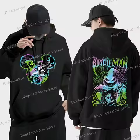 Gothic Mickey Boo Retro Graphic Hoodie Horror Halloween Print Y2K Sudaderas Women Men Fleece New Vin