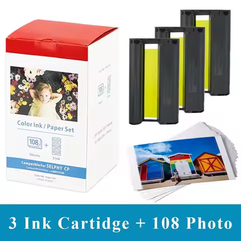 KP108IN Ink Cartridges Compatible for Canon Selphy CP Photo Paper 4"x6"Selphy CP1500 CP1300 CP1200 C