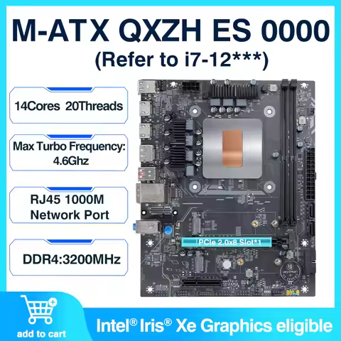 M-ATX Motherboard CPU Combo Interposer QXZH ES 0000(Refer to 12th Gen i7 Processor)14C20T DDR4 RAM P