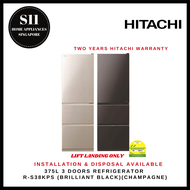 HITACHI R-S38KPS 375L 3 DOORS REFRIGERATOR (BRILLIANT BLACK)(CHAMPAGNE) - 2 YEARS MANUFACTURER  WARRANTY