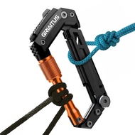 Multi-tool carabiner EDC pocket knife tool, serrated knife, rope cutter, driver, can opener, ruler, 