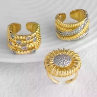 Statement Two Tone Geometric Rings for Women Gold Plated Flower Rings Adjustable Rings CZ Jewelry ri