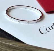 正品卡地亞/Cartier Love窄版6鑽白金Bracelet手鐲 /手鈪Size: 16/另有15～20Size可選