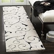 Safavieh Florida Shag Collection SG455-1290 Scrolling Vine Graceful Swirl Runner, 2' 3" x 9', Ivory/