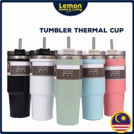 🍋 600/900ML Thermal Cup 304 Stainless Steel Thermos Cup Tumbler Cup with Straw Coffee Mug Tahan Pana